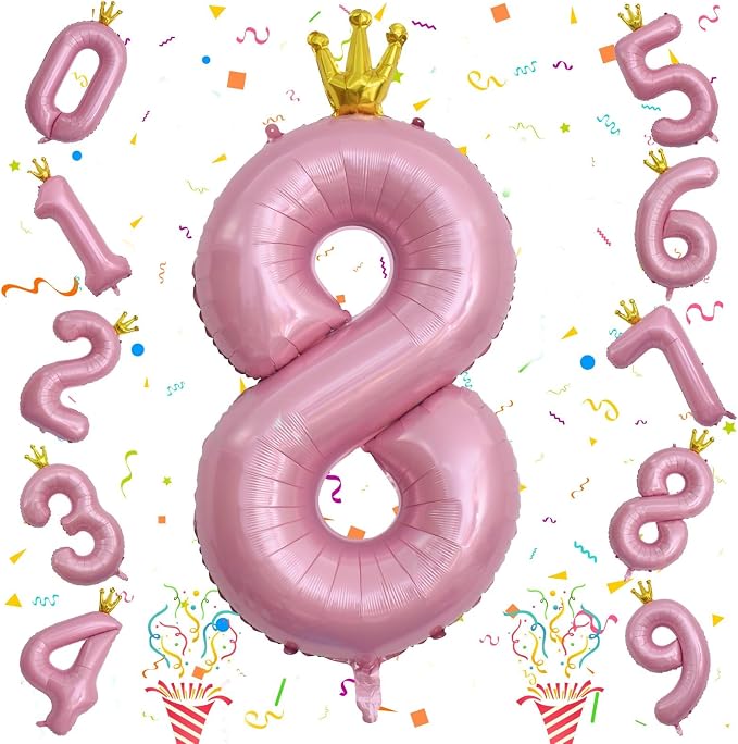 40 Inch Pearl Pink Number Balloons, Big Crown Foil Number 8 Balloons - Image 8
