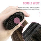 YoungSee 24Inch Weft Hair Extensions Human Hair Brown Balayage Double Weft Human Hair Extensions Dark Brown with Caramel Blonde Balayage Sew in Hair Extensions for Long Hair 100G