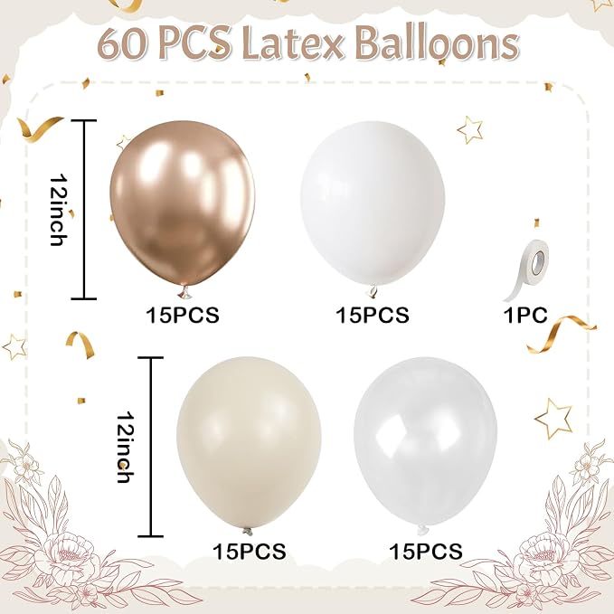 Champagne Gold White Balloons, Nude White Sand Beige Transparent Balloon - Image 2