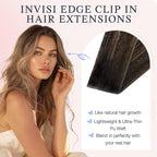 DOORES Hair Extensions Real Human Clip in 20 inch 120g 7pcs Invisi Edge, Seamless Clip in Hair Extensions Invisible Clipins Virgin Injected Skin Weft, 2/6/2 Dark Brown to Chestnut Brown