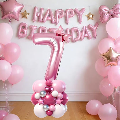 40 Inch Pink Number 7 Balloon Tower Set, Pastel Number Seven Foil Balloon - Image 5