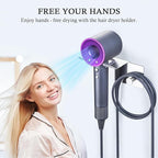 Hair Dryer Holder Wall Mount, Blow Dryer Holder for Wall, Adhesive Hairdryer Holders, Stainless Steel Blowdryer Holders Bathroom Hair Tool Organizer Hair Dryer Hanger Hook with Cord Storage (Silver)
