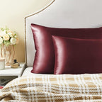 BEDELITE Satin Pillowcase for Hair and Skin, Super Soft and Cooling Similar to Silk Pillow Cases 2 Pack with Envelope Closure, Gift for Women Men(20"x36" King Size, Burgundy)