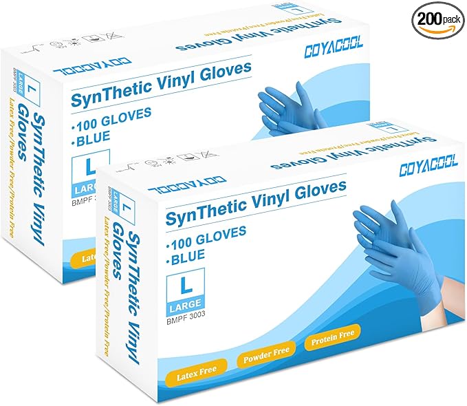 Disposable Gloves Large, Nitrile and Vinyl Blend Material Gloves, Latex Free 4 Mil 200 Pc Food Grade Glove for Cleaning, Food Prep,Hair Dye,Tattoo, Blue