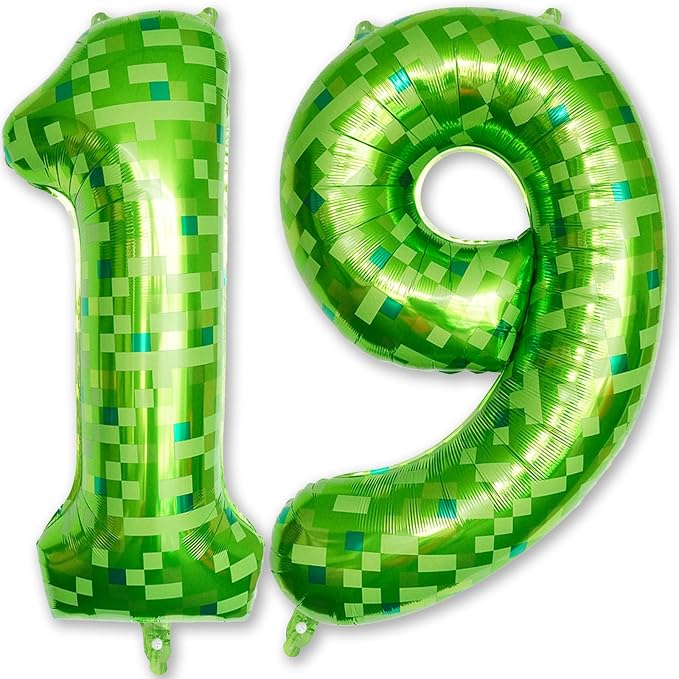 Foil 19 Balloons Number, 40 Inch Dark Kelly Green Pixel Number 19 Balloon by Froova