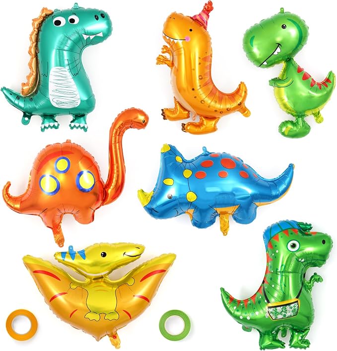 7 Pcs Dinosaur Balloons, Baby Dinosaur Foil Balloons, Giant Dino Animal Mylar by AIQINHU