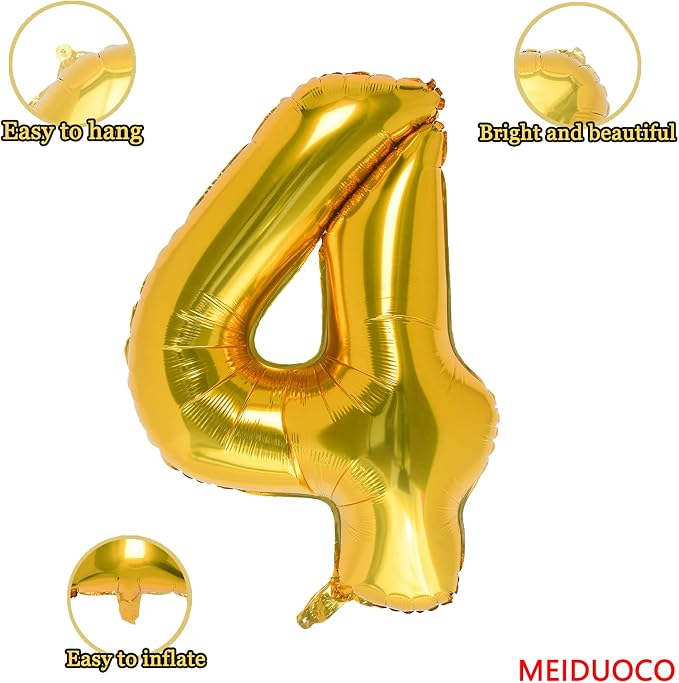 32 Inch Gold Number 4 Balloons Foil Ballon Digital Birthday Party Decoration - Image 2