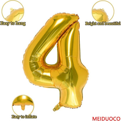 32 Inch Gold Number 4 Balloons Foil Ballon Digital Birthday Party Decoration - Image 2