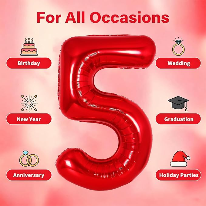 Number Balloons Red Party Balloon - Image 5