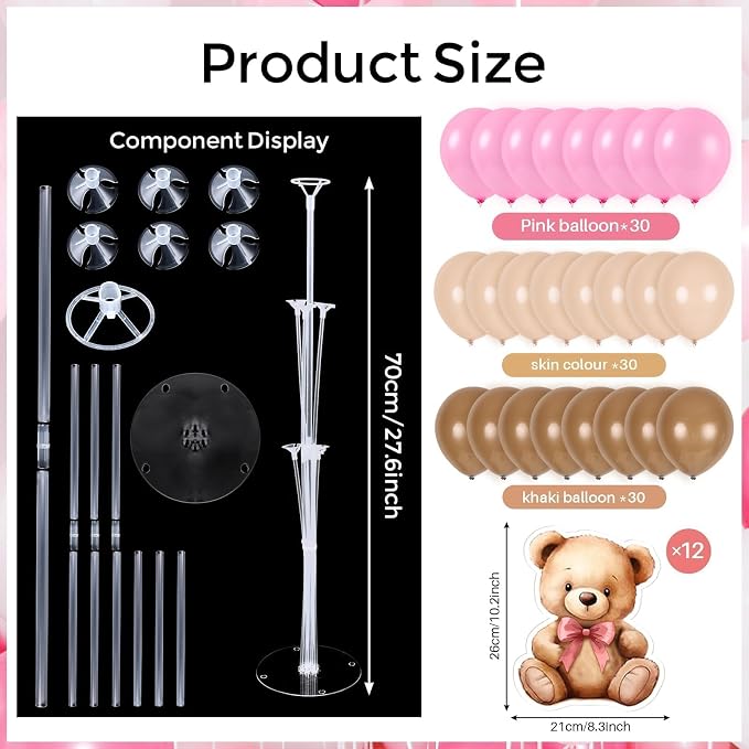 12 Sets Pink Bear Baby Shower Balloon Stand Kit - Image 3