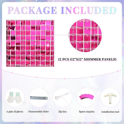 Shimmer Wall Backdrop Hot Pink Wall Panels 24Pcs Square Sequin Shimmer Wall - Image 4