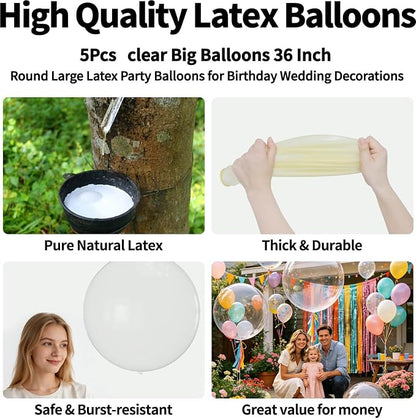 5Pcs Clear Big Balloons 36 Inch, Round Large Latex Party Balloons - Image 2