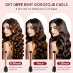 ABNER Rotating Curling Iron Set, Automatic Curling Wand for Long Hair, Easy to Use Hair Curler Get Effortless Beach Waves, 3 Sizes Ceramic Barrel 0.75" 1" 1.25" to 430°F with Home Button, Dual Voltage