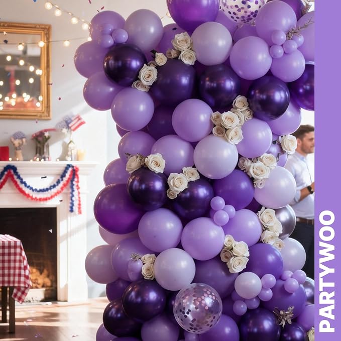 PartyWoo Purple Balloons 66pcs Pack Light Purple Latex Balloons | Pastel Dark - Image 7
