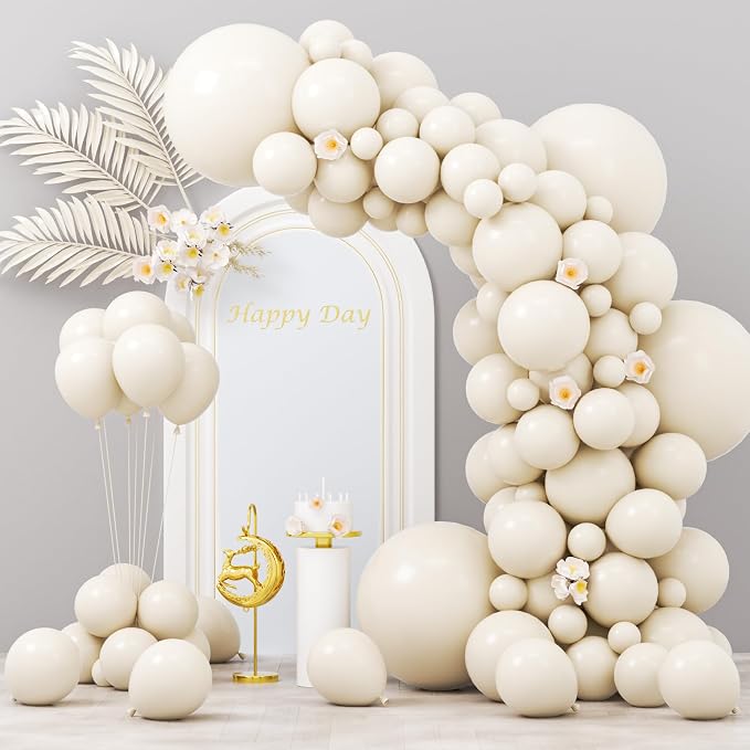 Voircoloria 130pcs White Sand Balloons Garland Arch Kit, 18 12 10 5 Inch | by Voircoloria