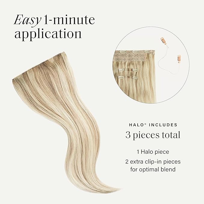 Luxy 100% Remy Human Hair – Halo Clip-In Hair Extensions –Natural Looking Volume & Length - One-Piece - Easy 5-Min Application 150 grams 12" Beige Blonde Balayage
