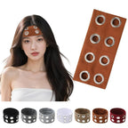 papasgix Grommet Headband for Women, Y2K Elastic Headband Wide Black Hair Band with Holes Metal Rock Style 2000s Hair Accessories (1, Deep Coffee)