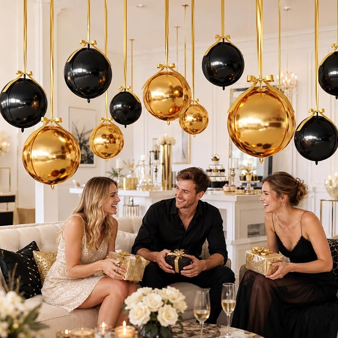Black Gold Round Foil Balloons - Image 6