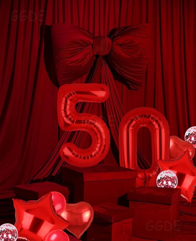 40 Inch 50 Red Number Balloons Mylar 50th Birthday Party Decor 10Pcs | Foil - Image 4