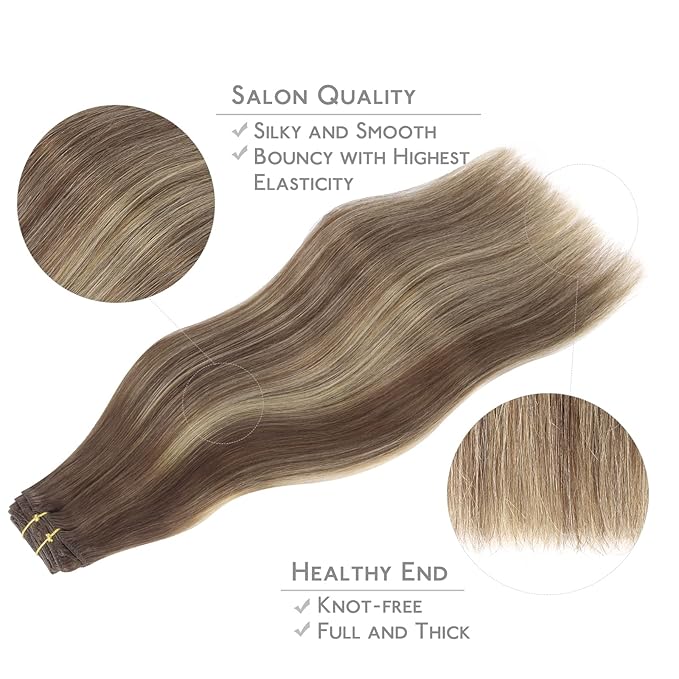 WENNALIFE Clip in Hair Extensions Real Human Hair, 22 Inch 120g 7pcs Balayage Chocolate Brown to Honey Blonde Hair Extensions Clip in Human Hair Remy Clip in Hair Extensions Real Human Hair