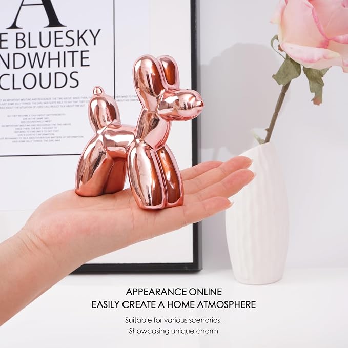 Notakia Cute Ceramics Pink Balloon Dog Statue Crafts Living Room Desktop - Image 2