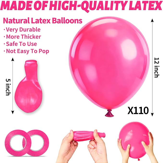 110pcs Hot Pink Balloon 12 inch, Hot Pink Latex Balloons - Image 3