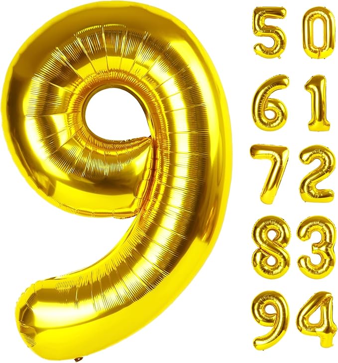 Gold 9 Balloon - Number Balloon 40 Inch, 9th Gold Birthday Decorations | Giant by IWERP