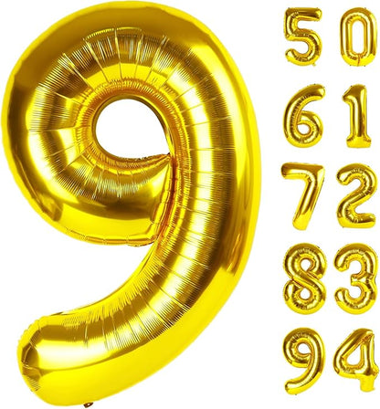 Gold 9 Balloon - Number Balloon 40 Inch, 9th Gold Birthday Decorations | Giant by IWERP