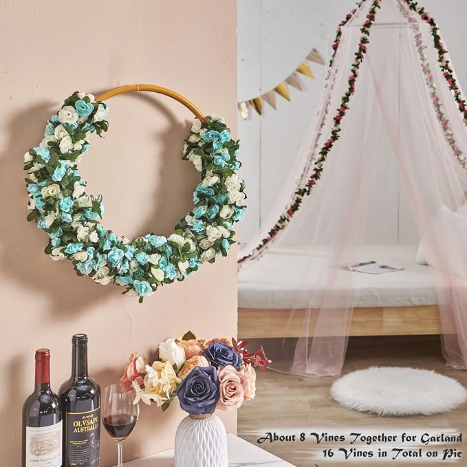 Artificial Flower Garland 8pcs 8.2ft Floral Rose Vine Decor, Hanging Faux Roses - Image 3