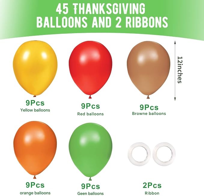 Orange Red Yellow Green Brown Latex Thanksgiving Balloons 45ct 12in | Latex - Image 2