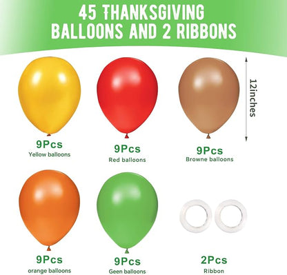 Orange Red Yellow Green Brown Latex Thanksgiving Balloons 45ct 12in | Latex - Image 2