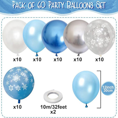 Snowflake Balloons Winter Blue White Silver Balloons Metallic Pearl Blue Silver - Image 2
