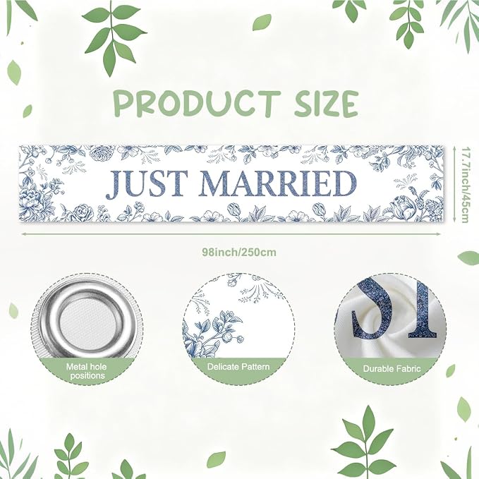 Just Married Wedding Decor Banner Decorations Party Hanging Sign | Reusable - Image 2