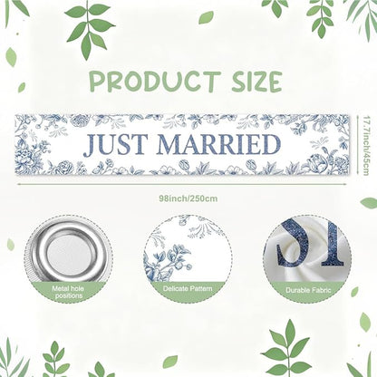 Just Married Wedding Decor Banner Decorations Party Hanging Sign | Reusable - Image 2