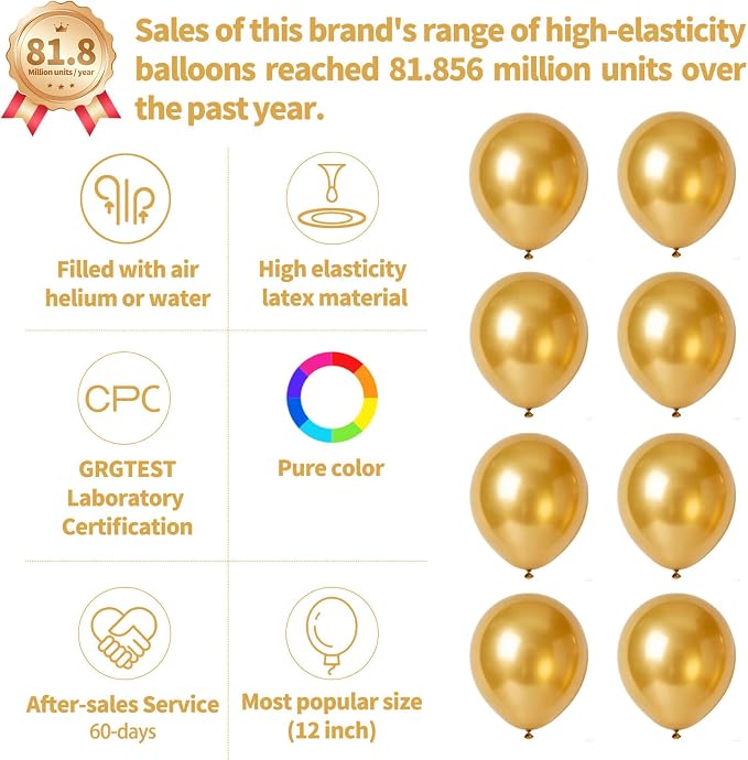 110pcs Gold Balloons, Metallic Gold Latex Balloons 12 inch, Globos Dorados - Image 2