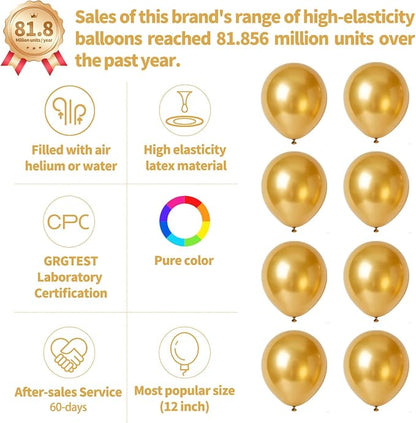 110pcs Gold Balloons, Metallic Gold Latex Balloons 12 inch, Globos Dorados - Image 2