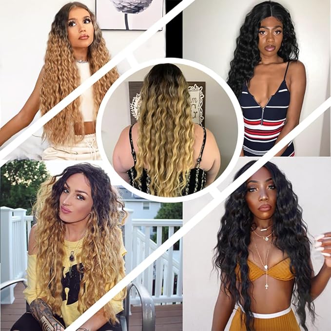 4/27 Deep Wave Bundles Human Hair Honey Blonde Bundle 16 18 20 Inch Brazilian Virgin Remy Hair Extensions Double Weft 3 Tone Brown and Blonde Deep Wave Bundles Hair Weave 300g