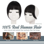 BARSDAR Human Hair Clip in Bangs - 100% Real Human Hair Clip in Bangs for Women - Natural Black French Bangs Fringe with Temples Real Hair Bangs Extensions Hairpieces - Natural Black