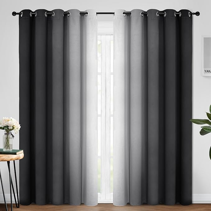 Yakamok Ombre Curtains Black and Greyish White by Yakamok