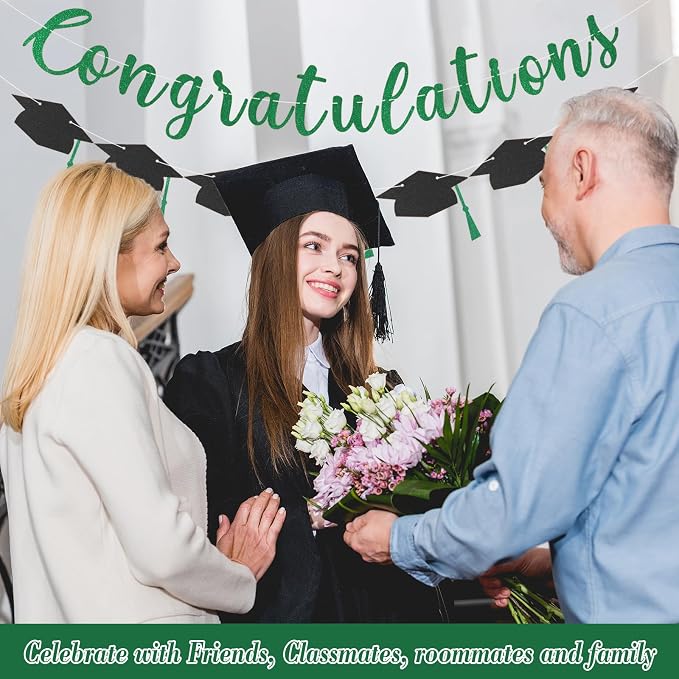 Class of 2026 Graduation Decorations Pre-Strung Glitter Congratulations Banner - Image 4
