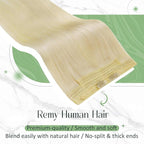 RUNATURE Wire Hair Extensions, Real Human Hair Wire Extensions Blonde, Invisible Fish Line Hair Extensions, Remy Natural Hair for Women, Add Volume, 12 Inch 70g #24 Bleach Blonde