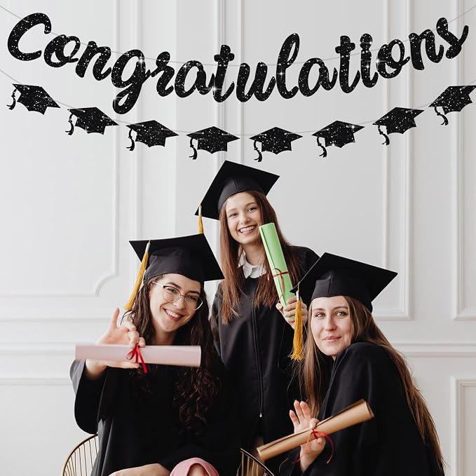 Black Glitter Congratulations Banner, 2026 Graduation Party Decorations Grad - Image 5