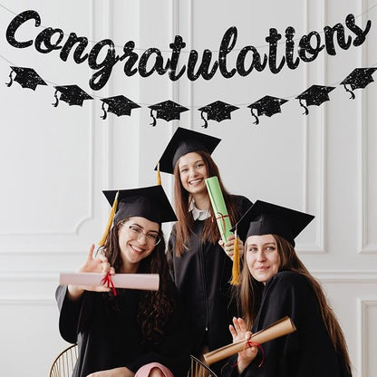 Black Glitter Congratulations Banner, 2026 Graduation Party Decorations Grad - Image 5