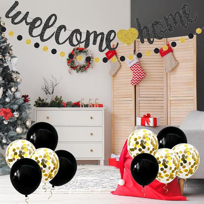 Welcome Home Decorations Set Glittery Black Gold Welcome Home Banner+2M - Image 5