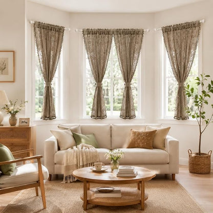 WAZZIO Boho Lace Curtains 2 Panels 63 Inch -Victorian Sheer Panel Drape French - Image 3