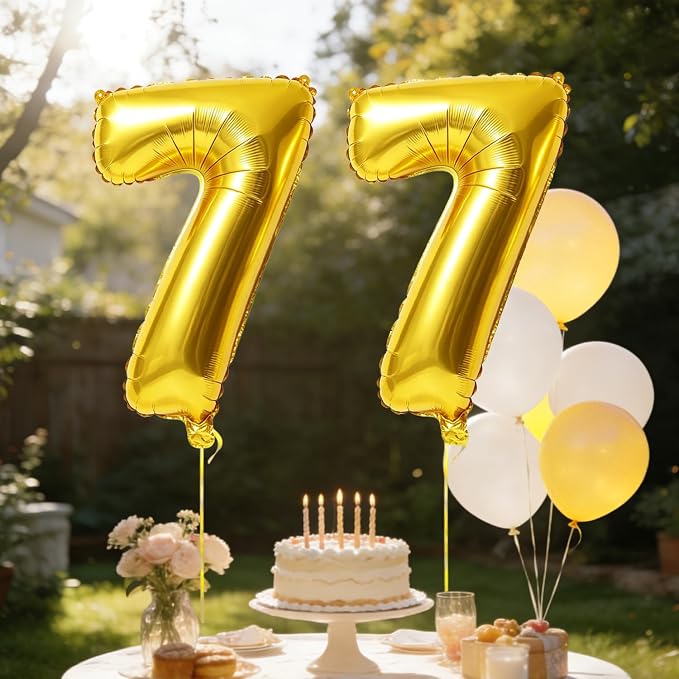 40 Inch Number 77 Balloons for 77th Birthday Party Decorations, 0-100 Gold - Image 3
