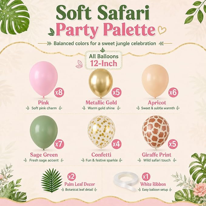 Pink Safari Balloons, 12 Inch Sage Green Pastel Pink Balloons, - Image 2