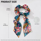 Colorful Tropical Floral Elastic Hair Band with Ribbon Womens Scarf Scrunchies Long Hair Ties Casual Knotted Bow No Damage Pack Of 2