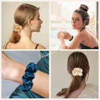 LULUSILK Silk Scrunchies for Hair Sleep, 100% Real Mulberry Silk, No Damage Hair Ties for Women and Girls, Lavender Pink and Peacock Blue, Pack of 3