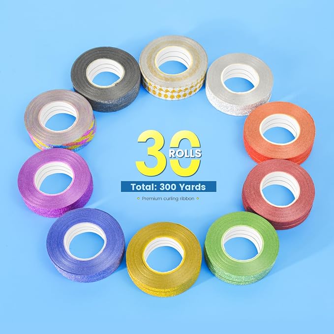 10 Colors Glitter Curling Ribbon Set, Balloon String 1/5" X 10 Yards Per Roll - Image 2